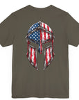 patriotic shirt, Spartan Spirit Patriotic T-Shirt with American Flag Design, army green color shirt, back side