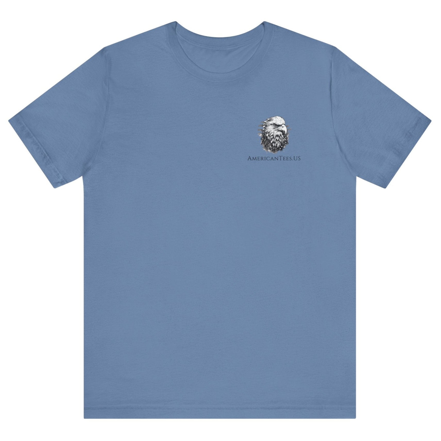 Patriotic Shirts Pro Libertas Semper Flag Eagle Tee, lavender blue, featuring a bold eagle clutching an American flag with scrollwork on a unisex 100% cotton shirt, ideal for American pride