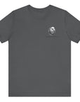 Patriotic Shirts Libertas Semper Eagle Flag Tee flat lay, asphalt color featuring an eagle and American flag with scrollwork on a unisex 100% cotton shirt, ideal for American pride