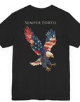 Semper Fortis Patriotic Shirt with Eagle Flag Design, American, black color shirt, back view