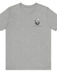 front view of a patriotic athletic heather colored fabric shirt with americantees.us logo on front and 2A on the back with stacked rifles forming the A