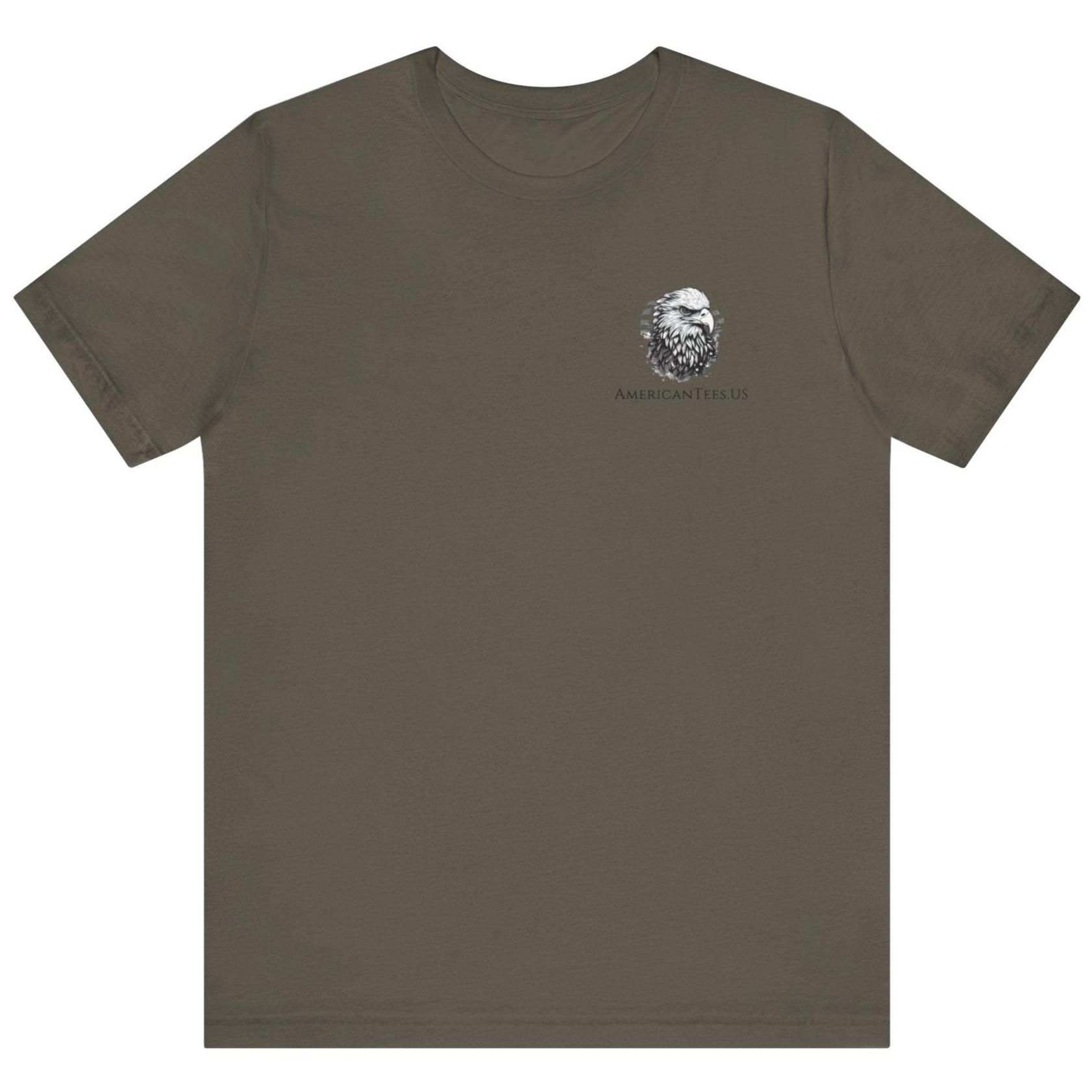 Cross of Faith Patriotic Shirt with Cross Flag Design, American Flag, army green colored shirt, front view