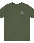 Patriotic Shirts Libertas Semper Eagle Flag Tee flat lay, military green colorfeaturing an eagle and American flag with scrollwork on a unisex 100% cotton shirt, ideal for American pride