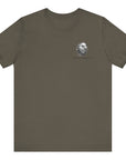Patriotic Shirts Libertas Semper Eagle Flag Tee flat lay, Army color,featuring an eagle and American flag with scrollwork on a unisex 100% cotton shirt, ideal for American pride