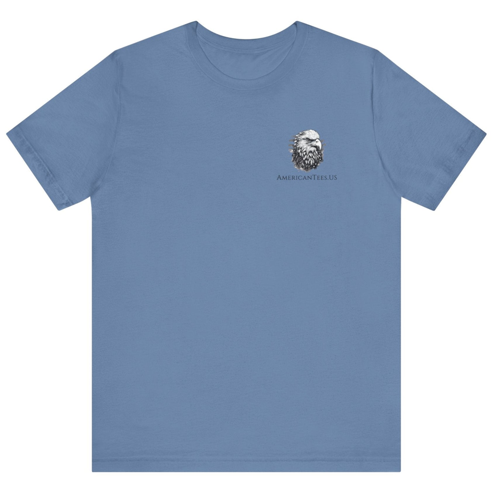 Second Amendment Patriotic Shirt with Rifle and Text Design, bill of rights, lavender blue colored shirt, front view