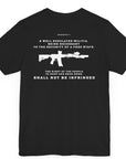 Second Amendment Patriotic Shirt with Rifle and Text Design, bill of rights, black colored shirt, rear view