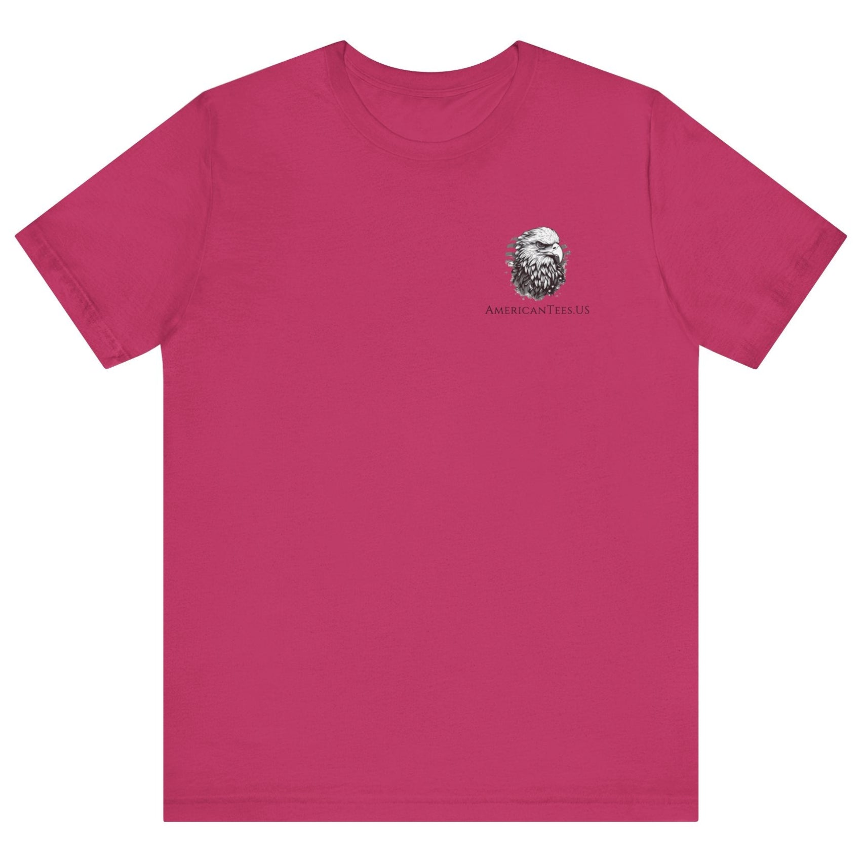 Patriotic Shirts Pro Libertas Semper Flag Eagle Tee, berry color, featuring a bold eagle clutching an American flag with scrollwork on a unisex 100% cotton shirt, ideal for American pride