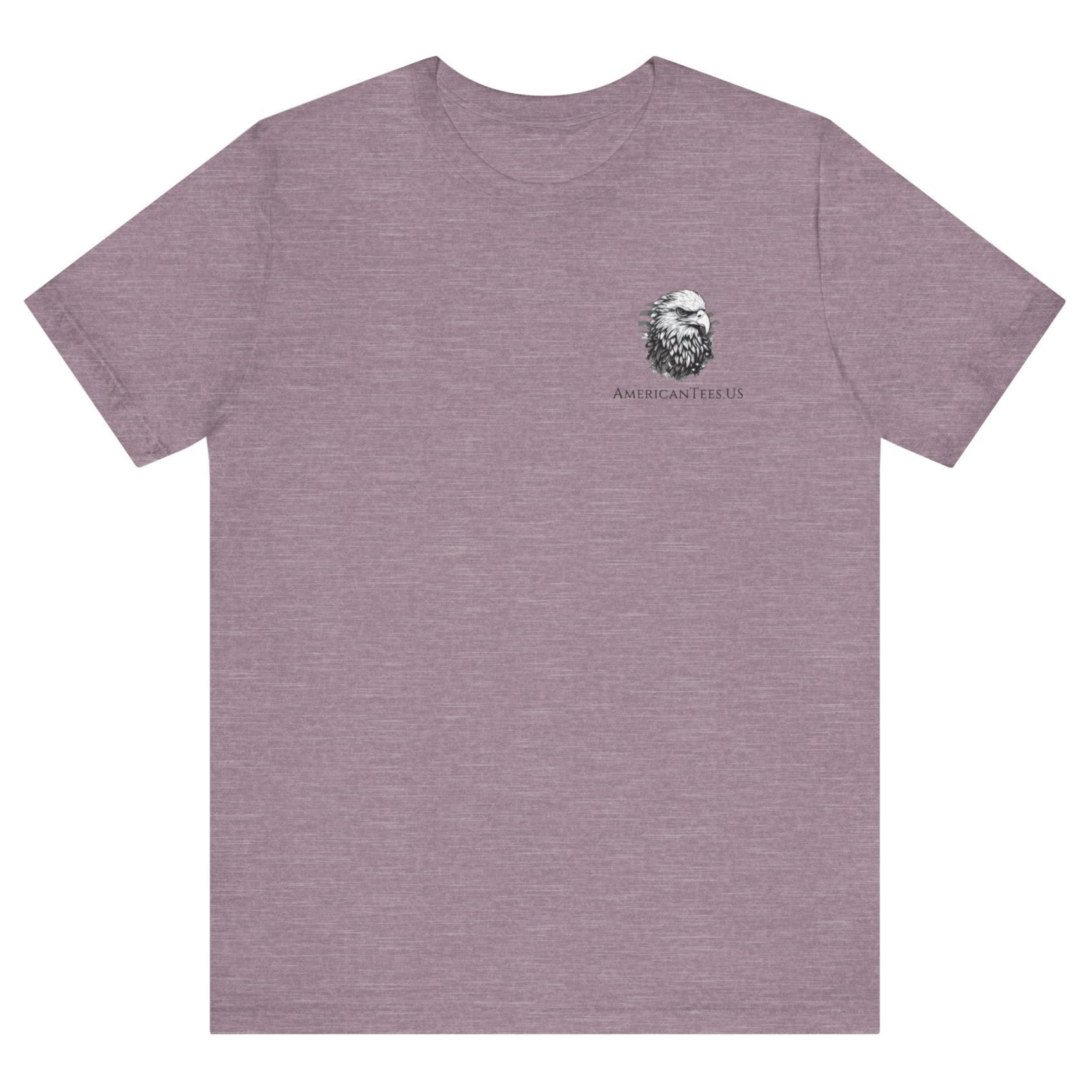 Patriotic Shirts Pro Libertas Semper Flag Eagle Tee, heather purple, featuring a bold eagle clutching an American flag with scrollwork on a unisex 100% cotton shirt, ideal for American pride