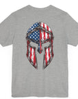 patriotic shirt, Spartan Spirit Patriotic T-Shirt with American Flag Design, athletic heather color shirt, back side