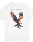 Semper Fortis Patriotic Shirt with Eagle Flag Design, American, white color shirt, back view