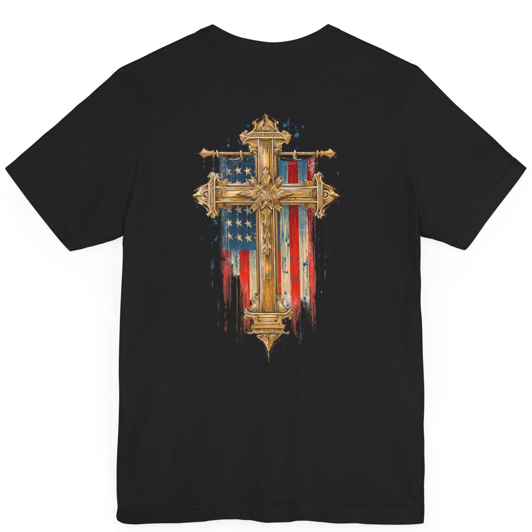 Cross of Faith Patriotic Shirt with Cross Flag Design, American Flag, black colored shirt
