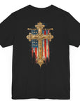 Cross of Faith Patriotic Shirt with Cross Flag Design, American Flag, black colored shirt