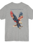 Semper Fortis Patriotic Shirt with Eagle Flag Design, American, athletic heather color shirt, back view