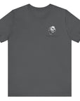 front view of asphalt colored fabric shirt with americantees.us logo on front and Texas flag with rifle and Keep Texas Free writing on back