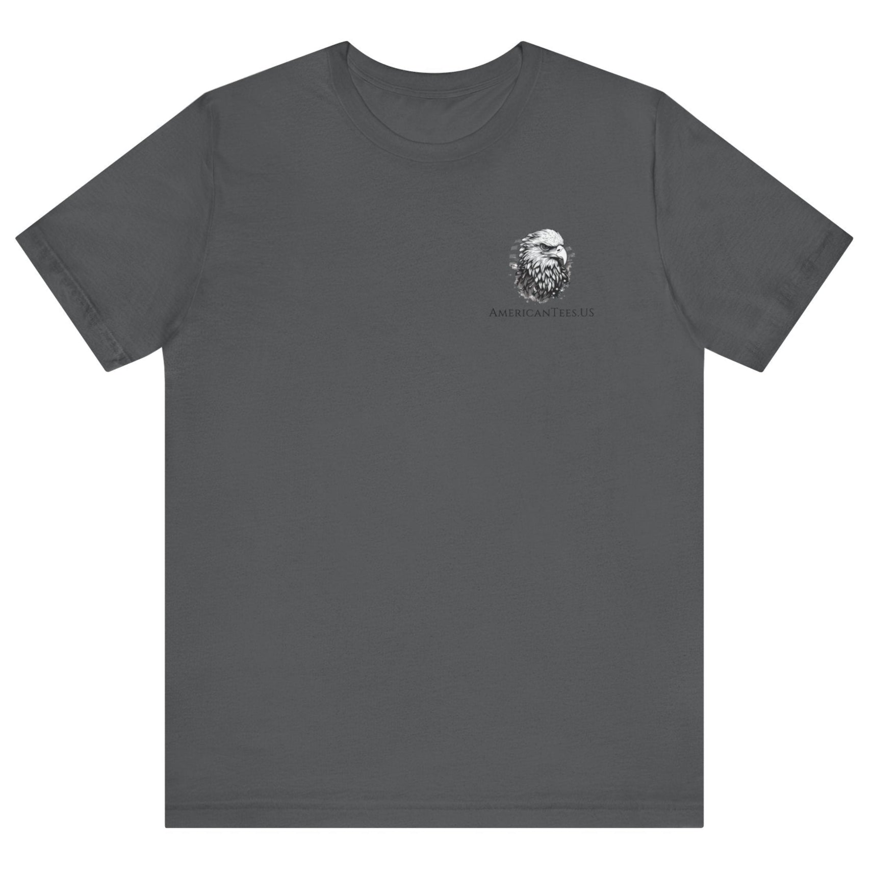 Patriotic Shirts Pro Libertas Semper Flag Eagle Tee, asphalt grey, featuring a bold eagle clutching an American flag with scrollwork on a unisex 100% cotton shirt, ideal for American pride