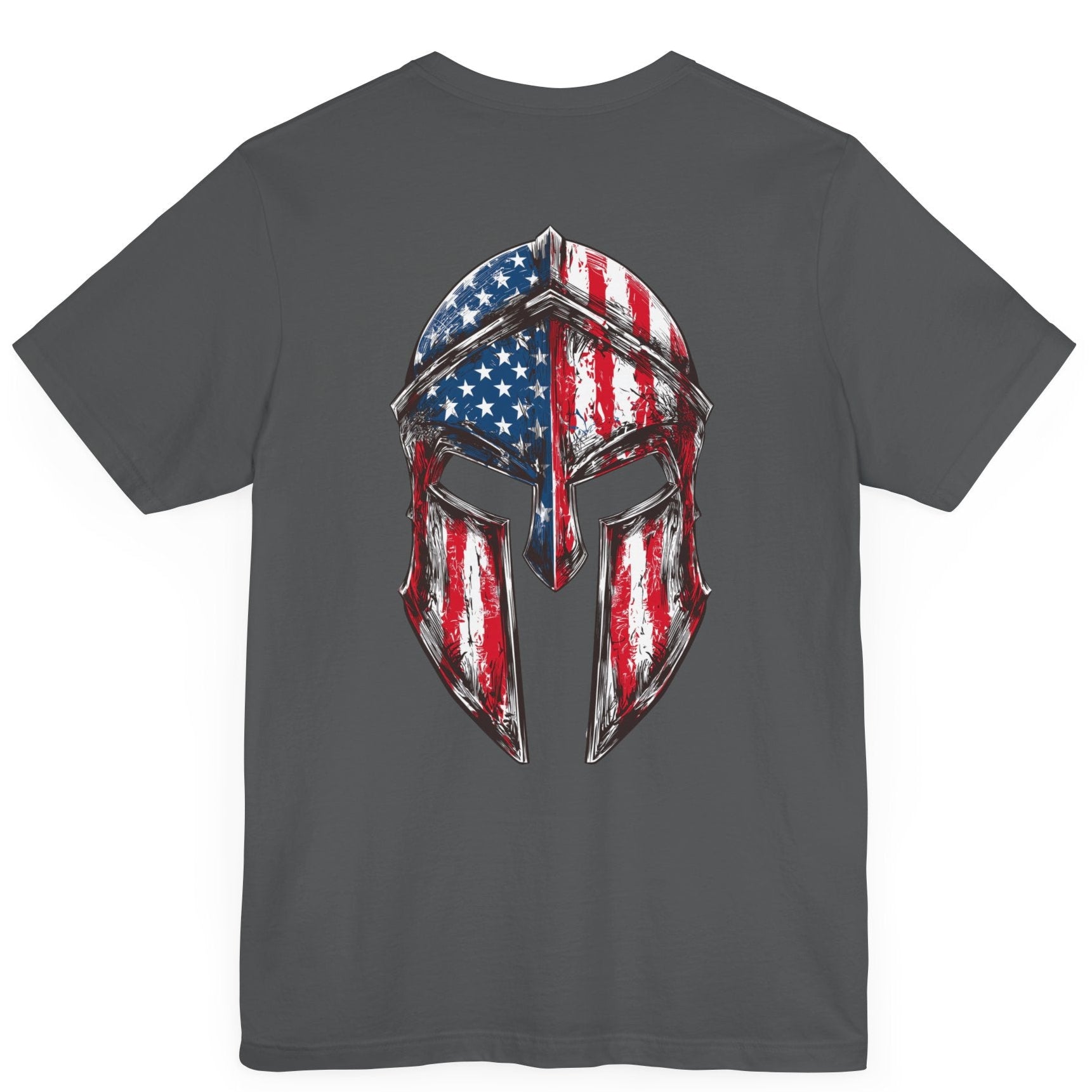 patriotic shirt, Spartan Spirit Patriotic T-Shirt with American Flag Design, asphalt color shirt, back side