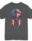 patriotic shirt, Spartan Spirit Patriotic T-Shirt with American Flag Design, asphalt color shirt, back side