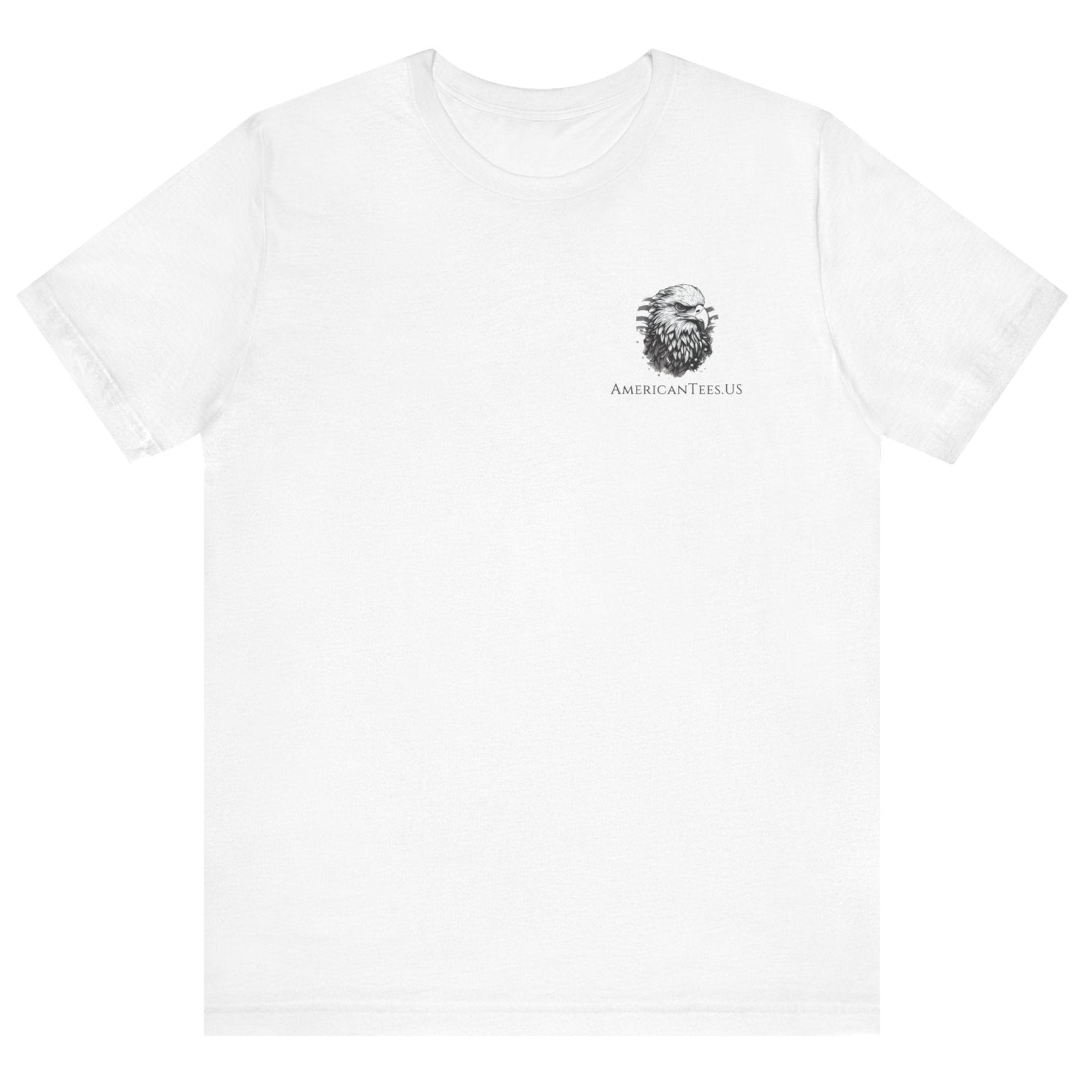 Patriotic Shirts Pro Libertas Semper Flag Eagle Tee, white, featuring a bold eagle clutching an American flag with scrollwork on a unisex 100% cotton shirt, ideal for American pride