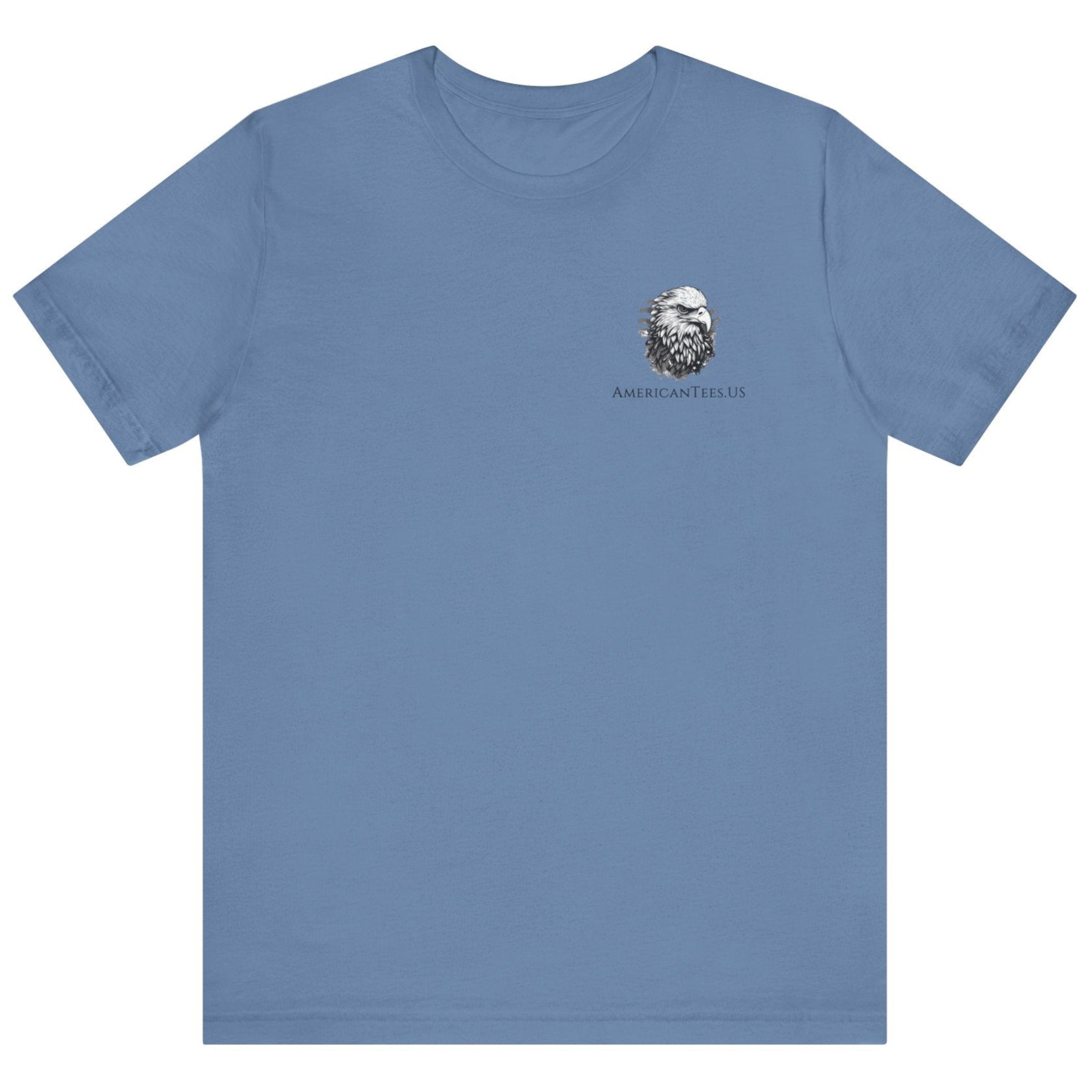 Cross of Faith Patriotic Shirt with Cross Flag Design, American Flag, lavender blue colored shirt, front view