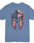 patriotic shirt, Spartan Spirit Patriotic T-Shirt with American Flag Design, lavender blue color shirt, back side