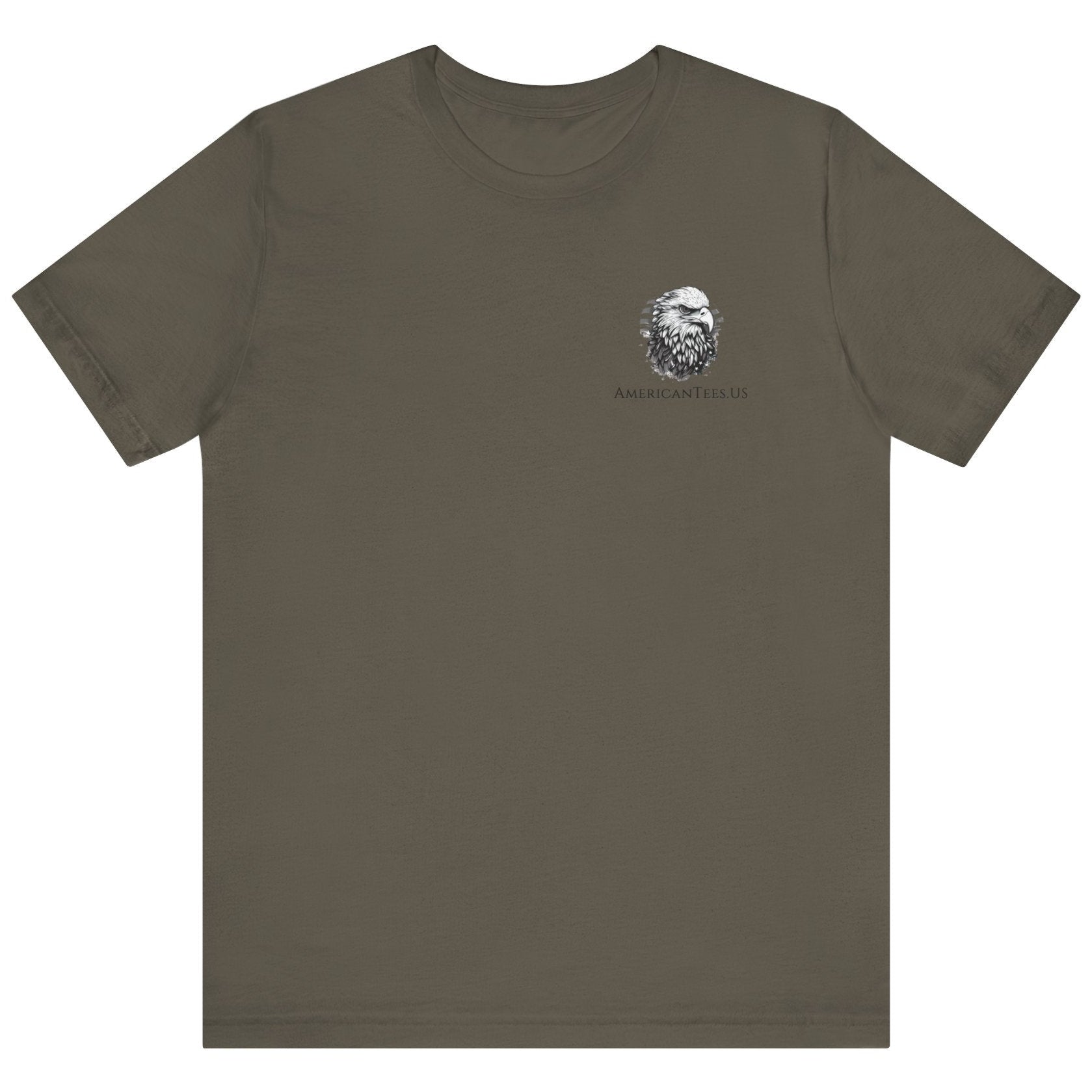 Second Amendment Patriotic Shirt with Rifle and Text Design, bill of rights, army green colored shirt, front view