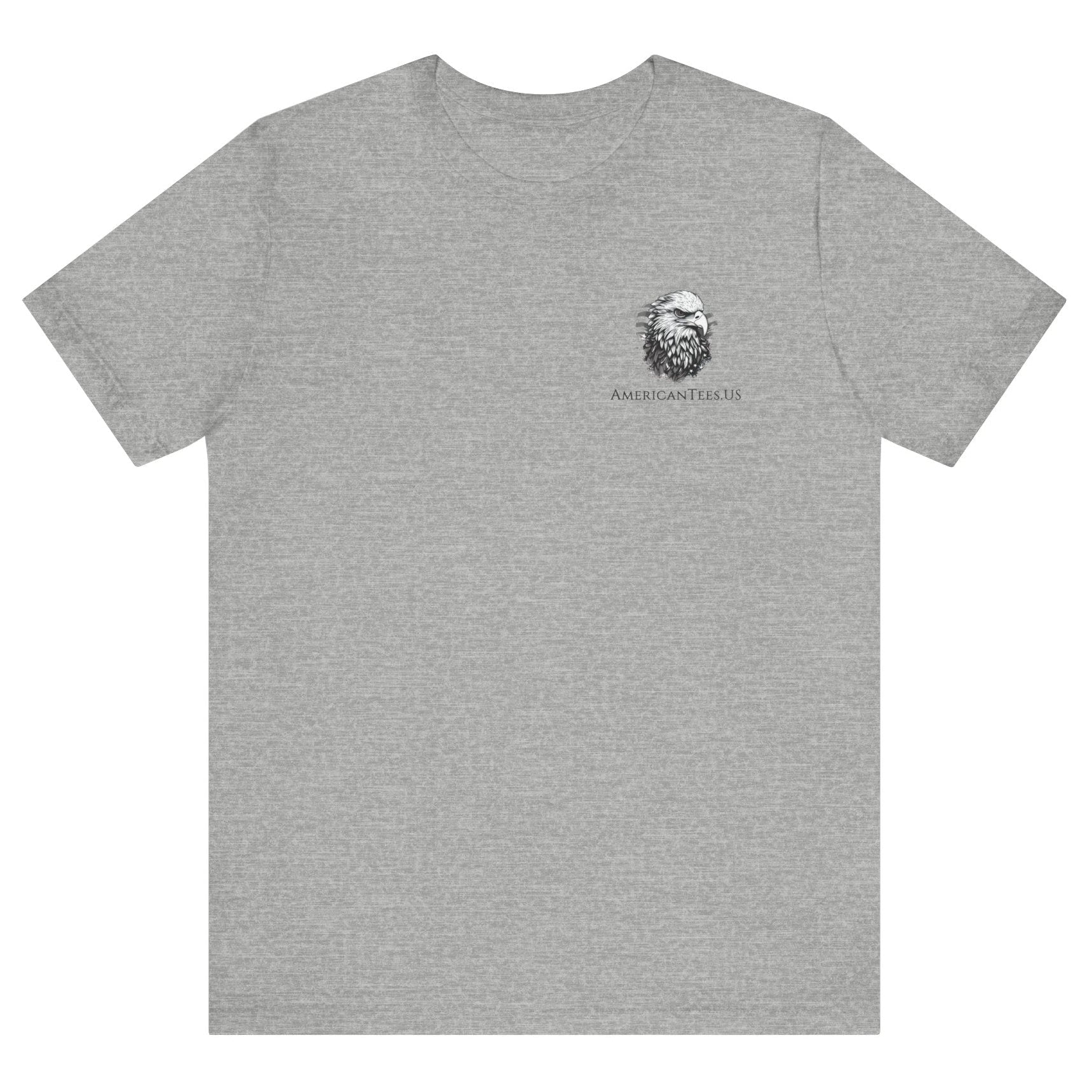 Patriotic Shirts Libertas Semper Eagle Flag Tee flat lay, athletic heather color featuring an eagle and American flag with scrollwork on a unisex 100% cotton shirt, ideal for American pride