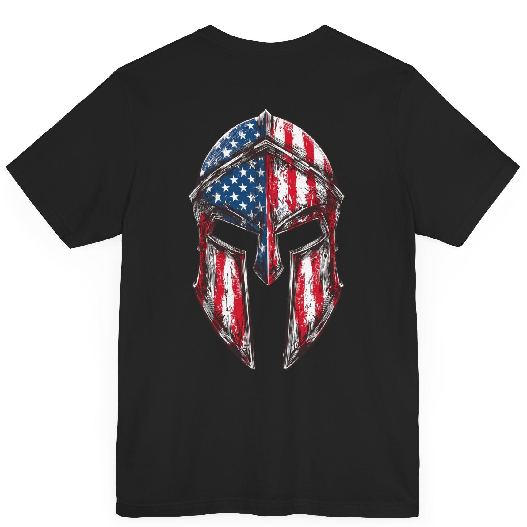 patriotic shirt, spartan helmet with american flag, black color, american shirt