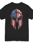 patriotic shirt, spartan helmet with american flag, black color, american shirt