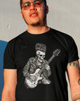 axe-man-punk-guitar-black-t-shirt-mockup-featuring-a-tattooed-man-at-sunset