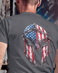 back-view-mockup-of-a-man-wearing-a-t-shirt-on-a-sunny-day-patriotic shirt, Spartan Spirit Patriotic T-Shirt with American Flag Design, asphalt color shirt, back side