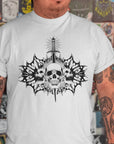 blade-and-bone-punk-rock-asphalt-t-shirt-mockup-of-a-man-with-tattooed-arms-posing-by-a-glass-door