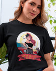 rockabilly-rebels-graphic-white-t-shirt-tee-mockup-of-a-girl-with-a-coy-smile-by-a-balcony