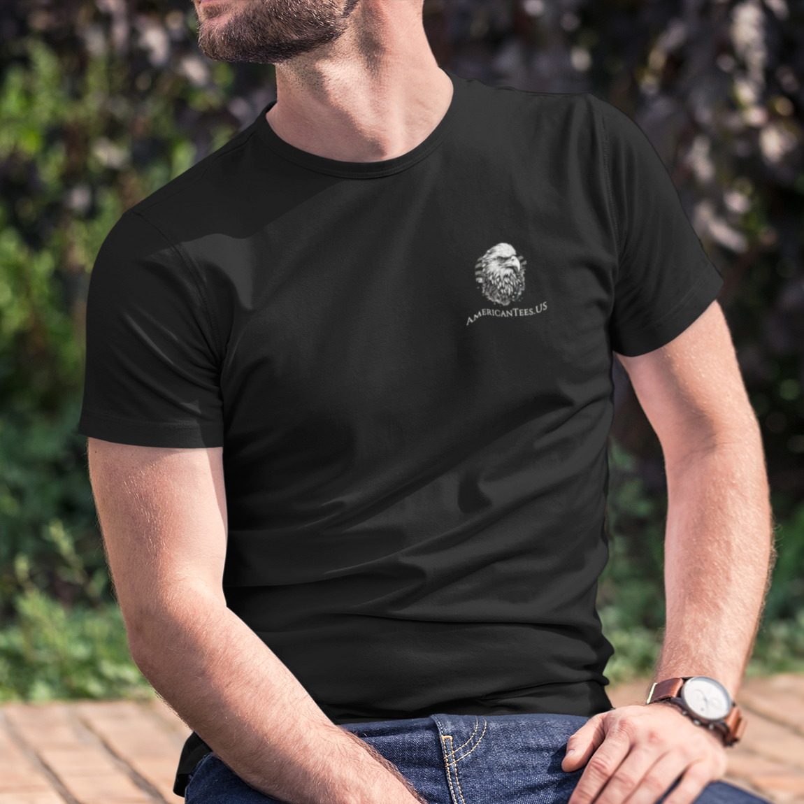 t-shirt-mockup-featuring-a-man-on-a-sunny-day-patriotic shirt, spartan helmet with american flag, black color, american shirt