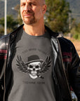 too-weird-to-live-too-rare-to-die-asphalt-t-shirt-with-skull-and-wings-mockup-featuring-a-biker-carrying-his-helmet