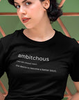 ambitchous-the-desire-to-become-a-better-bitch-black-t-shirt-womens-funny-definition-mockup-of-a-sassy-short-haired-woman-posing-in-front-of-a-patterned-wall
