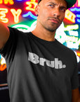 bruh-mens-black-t-shirt-mockup-of-a-black-man-taking-a-selfie-against-neon-signs