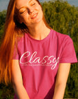 classy-until-the-green-flag-drops-berry-t-shirt-racing-womens-mockup-of-a-woman-enjoying-nature
