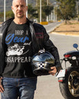 drop-a-gear-and-disappear-t-shirt-mockup-featuring-a-biker-posing-near-his-motorcycle