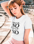 first-of-all-no-second-of-all-no-white-t-shirt-sarcastic-women-mockup-of-a-pretty-girl-wearing-a-tee-and-posing-in-an-empty-stadium
