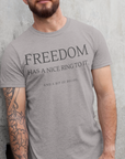 freedom-has-a-nice-ring-to-it-and-a-bit-of-recoil-athletic-heather-grey-t-shirt-2a-heathered-tee-mockup-of-a-man-leaning-against-a-concrete-wall