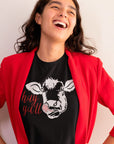 hey-yall-black-t-shirt-cow-womens-mockup-of-a-woman-wearing-a-red-blazer