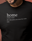 home-the-only-place-you-trust-the-toilet-seat-black-t-shirt-mockup-featuring-a-man-smiling-against-a-colorful-back-setting