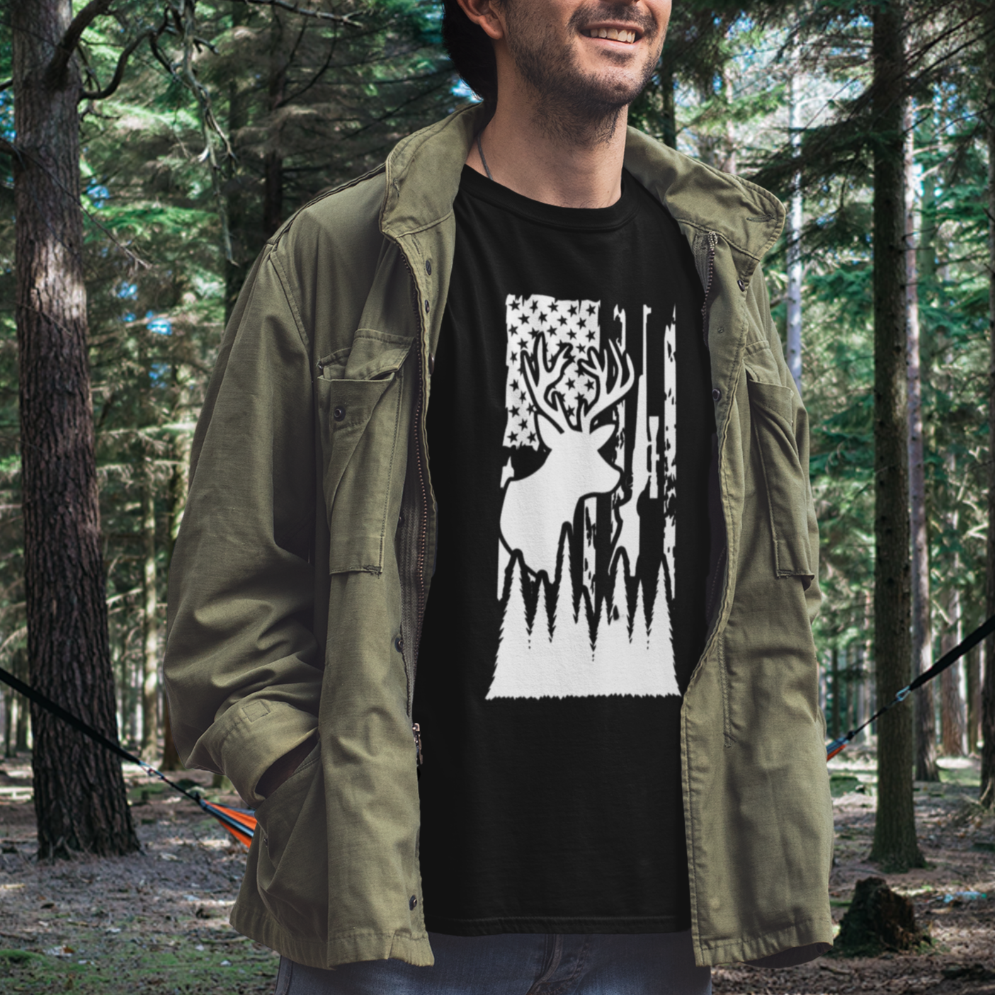 hunters-flag-white-shirt-hunting-mockup-of-a-man-wearing-a-crewneck-t-shirt-and-a-hunter-jacket