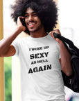 i-woke-up-sexy-as-hell-again-white-t-shirt-mockup-of-a-man-on-the-phone-walking-on-the-street