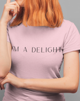 im-a-delight-pink-t-shirt-womens-funny-sarcastic-round-neck-tee-mockup-of-a-redhead-girl-touching-her-nose