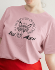 in-a-world-full-of-unicorns-be-a-bad-ass-pink-t-shirt-womens-funny-donkey-mockup-of-a-happy-woman-posing-with-her-valentine-s-day-outfit