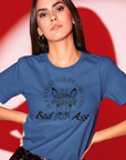 in-a-world-full-of-unicorns-be-a-bad-ass-true-royal-blue-t-shirt-womens-funny-donkey-bella-canvas-mockup-of-a-woman-with-leather-pants-posing-in-a-spotlight