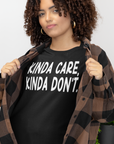 kinda-care-kinda-dont-bella-canvas-t-shirt-mockup-featuring-a-woman-with-curly-hair
