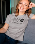 peace-love-dogs-athletic-heather-grey-t-shirt-mockup-of-a-woman-in-a-heather-tee-relaxing-at-home