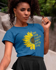 take-every-chance-drop-every-fear-heather-true-royal-blue-t-shirt-sunflower-mockup-of-a-classy-woman-at-a-park-mockup-of-a-classy-woman-at-a-park